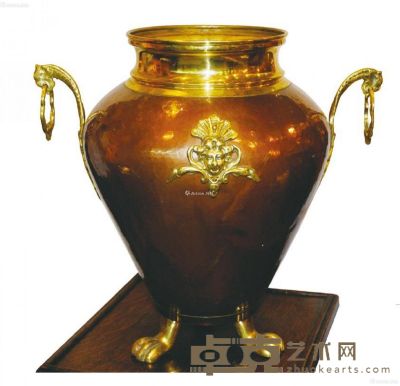 法国百年古董手工纯铜鎏金壶 