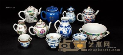 18 19世纪 青花和粉彩茶具 （一组十七件） 高4－12.5cm；尺寸不一