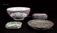 18世纪 铜胎珐琅彩碟 碗和盖合 （一组四件）
