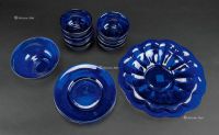 19世纪 蓝料器碗和碟 （一组十五件）