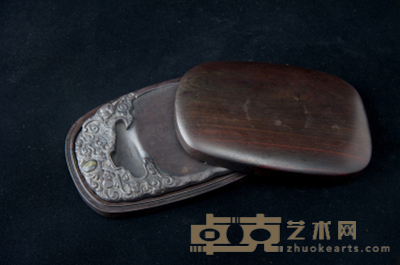 清代 雪蝠老坑原盒端州砚 17×11.5×2.2cm