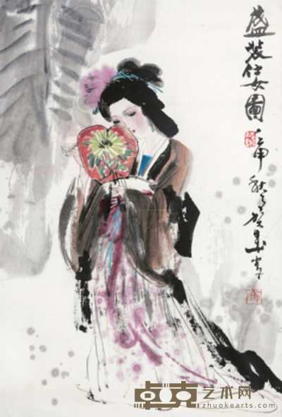 贺成 盛装仕女图 68×44cm