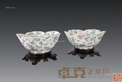 粉彩花卉纹花口盌 (一对) 宽20cm