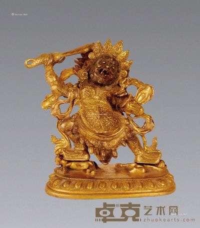 清 铜鎏金大威德金刚像 高16cm