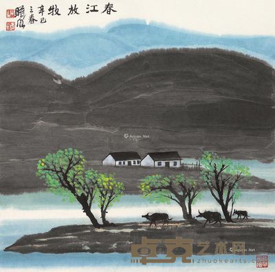 林曦明 春江放牧 69.5×69.5cm