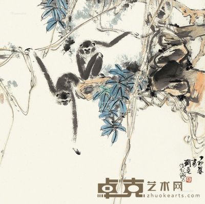 刘旦宅 古木双猿 67×67cm