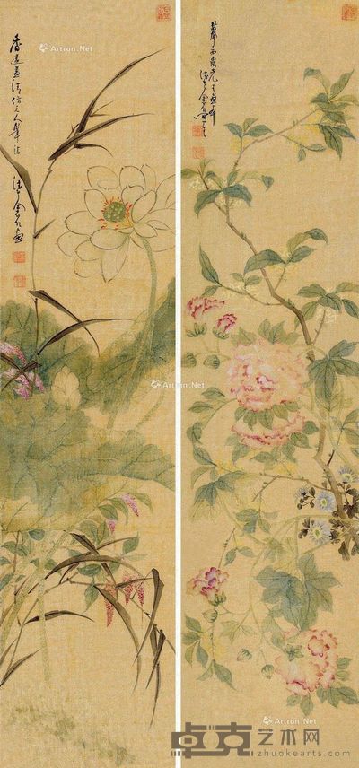余欲仁 香远益清 87×20cm×2