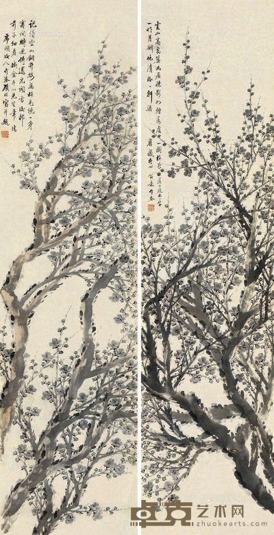 顾昭 疏影如烟 132×33cm×2