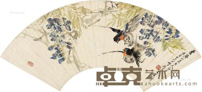 朱偁 紫藤双燕 18×53cm