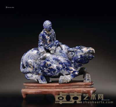 清 青金石童子牧牛 高15cm