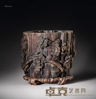 明 沉香松枝形大笔筒 高20cm；直径20cm