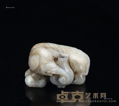 明 白玉沁色太平有象香插 长7cm；高4.5cm