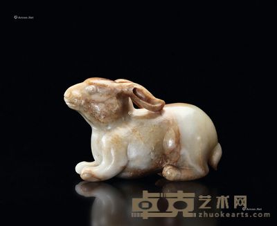 明 白玉沁色瑞兔 长10cm