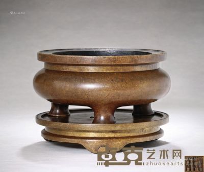 清早期 铜鬲式炉（带原座） 高15cm；直径21cm