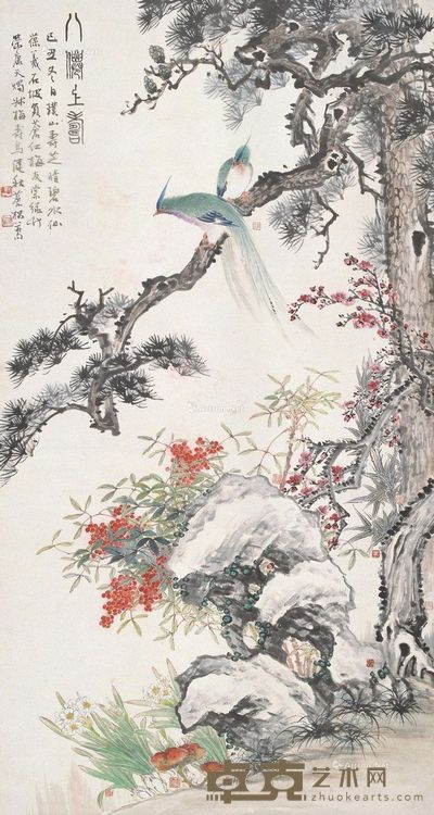 诸健秋 八仙上寿 143×75.5cm