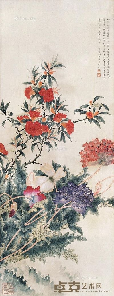 潘静淑 花卉 95.5×37cm