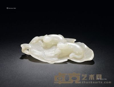 清 白玉双欢叶形笔舔 长9cm