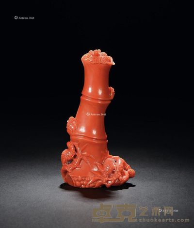 清 红珊瑚雕安居乐业鼻烟壶 高8.8cm