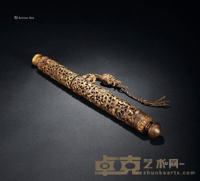 明 铜鎏金龙纹信筒 长28cm