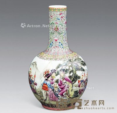 60年代 粉彩穆桂英挂帅人物天球瓶 高44cm