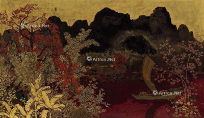 中南半岛美术学院 约1939至1940年作 北越中部景致 漆画木板
