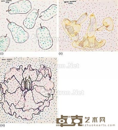 草间弥生 洋梨、花及茸 i＆ii）24×27cm；iii）27×24cm