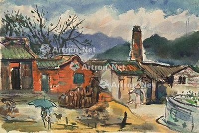 约1955年作 农村一景 水彩纸本