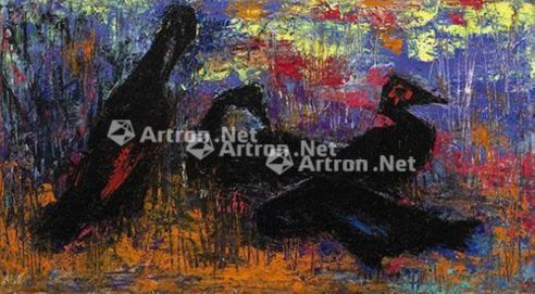 1957年作 池畔鹅群 油彩画布