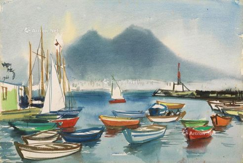 1966年作 拿坡里渔港 水彩纸本