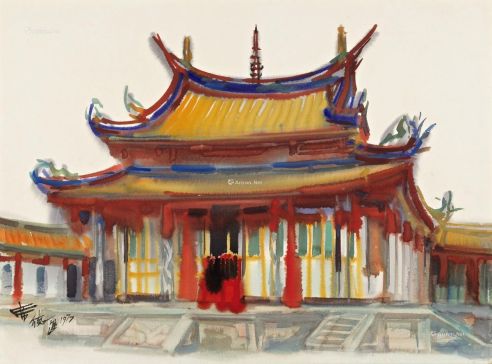 1977年作 台北孔庙 水彩纸本