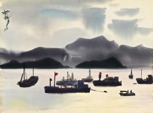 1975年作 香港海景 墨、水彩纸本