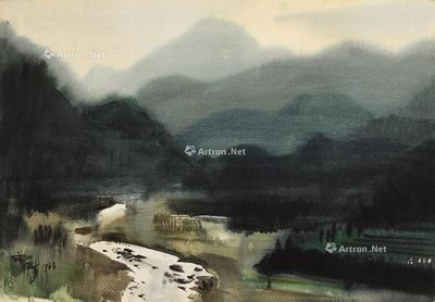 1968年作 层层山色 水彩纸本