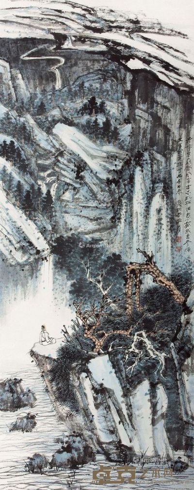 张大千 观瀑图 107×42.5cm