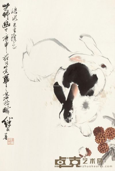 刘继卣 双兔 68×45cm