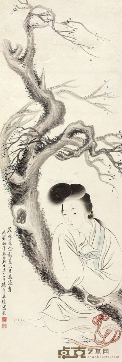 姜晓泉 赏梅图 97×33cm