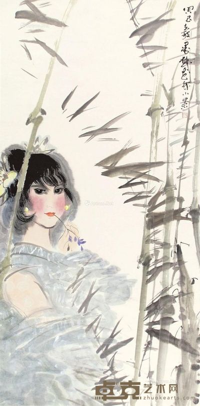 周昌穀 花村小景 134×66cm