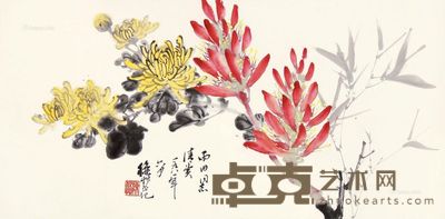 陈秋草 三友图 34×68cm