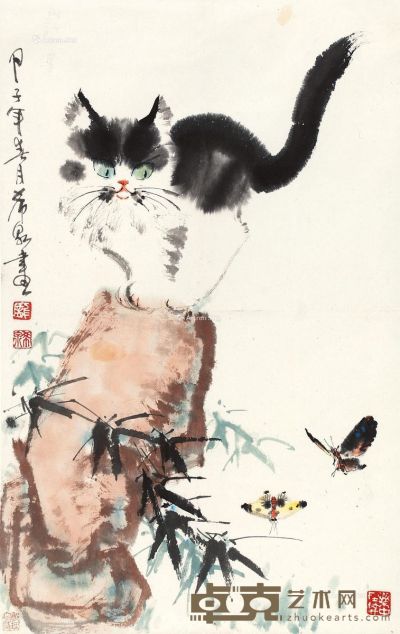 庞希泉 猫趣图 68×43cm