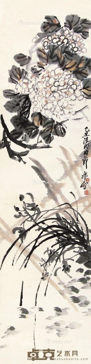 诸乐三 花卉 137×35cm