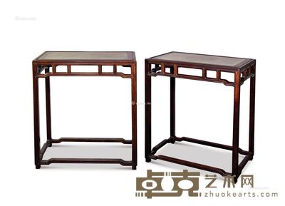 红木嵌石面长花几 (成对) 68×38×80cm×2