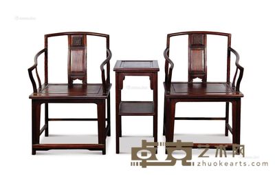 红木南官帽椅 (三件套) 60×48×95cm×2