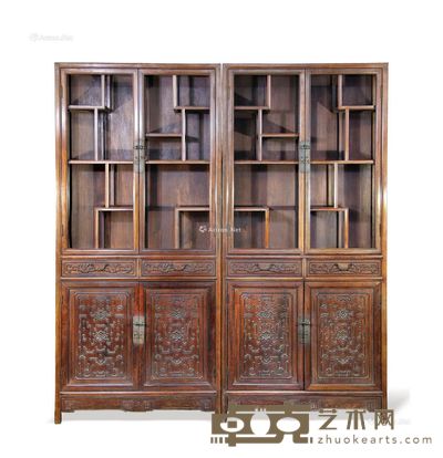 红木饕餮纹多宝格 (成对) 93×33×198cm×2