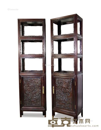 红木云龙纹亮格 (成对) 54×36×200cm×2