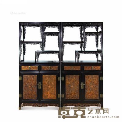紫檀镶黄杨多宝格 (成对) 89×42×192cm×2
