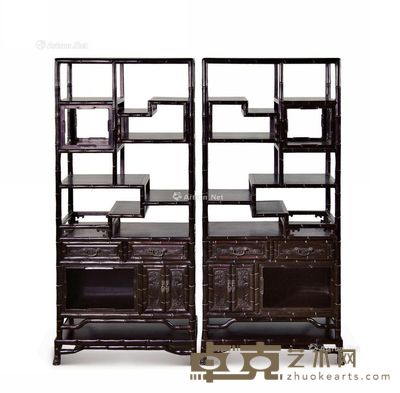 紫檀雕竹节小多宝盒 (成对) 54×28×127cm×2