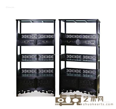 紫檀雕拐子龙纹书架 (成对) 84×34×168cm×2