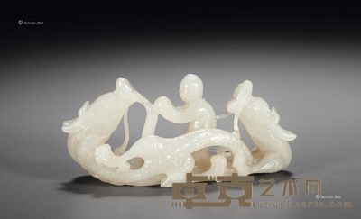 清 白玉龙舟摆件 长9.5cm