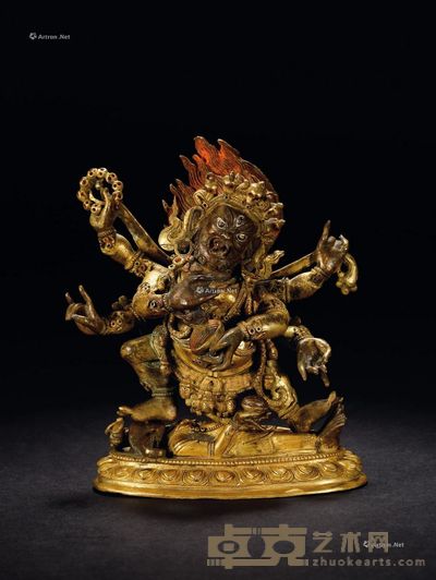 明 铜鎏金大黑天像 高17cm