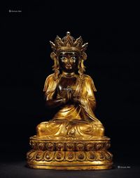 明 铜鎏金嵌宝释迦牟尼像
