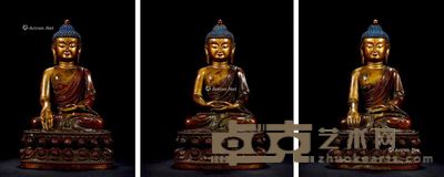 明 铜泥金三世佛 高41.5cm
